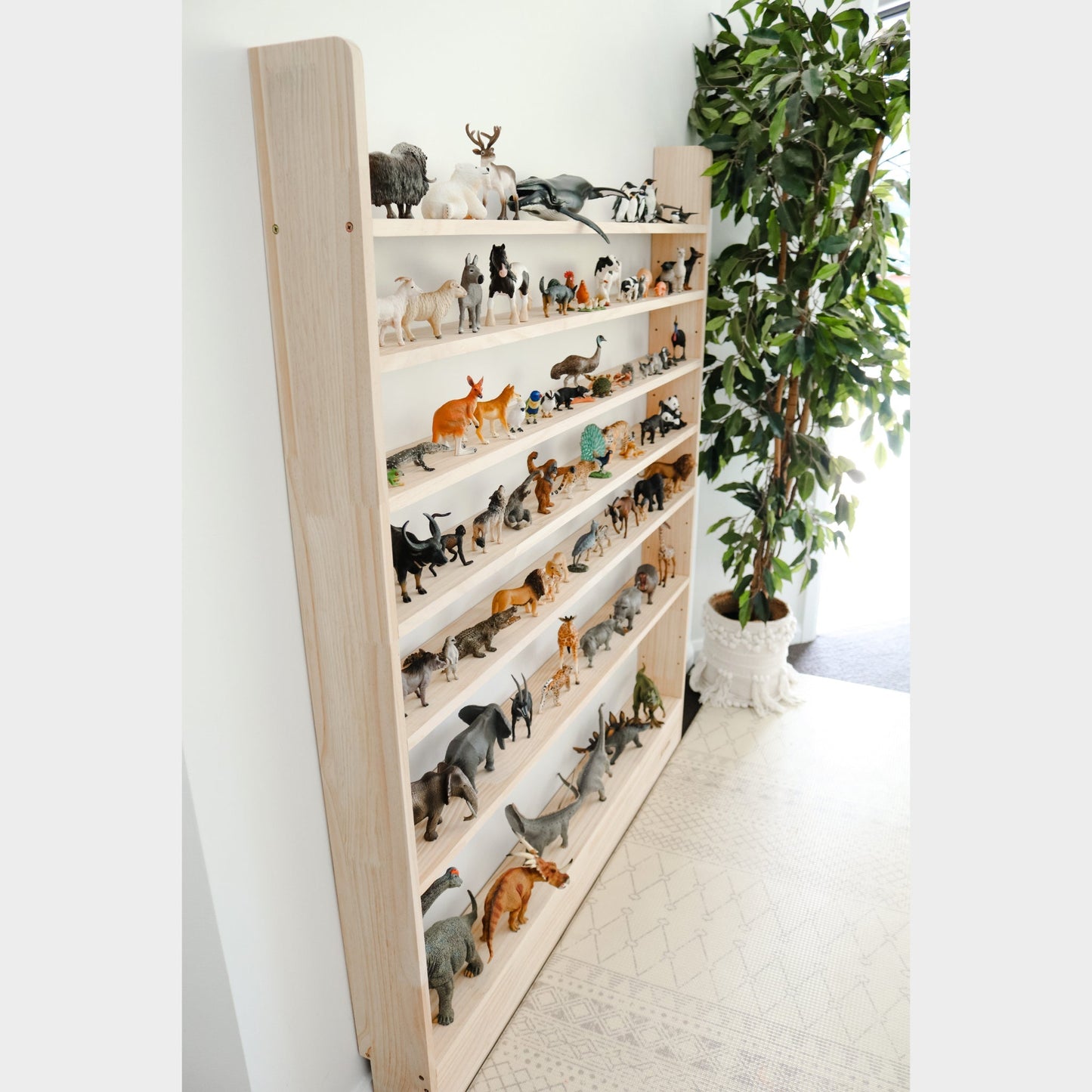7 Tier Slim - Line Toy Shelf (Adjustable) - Varnished SolidWood - JoyKids