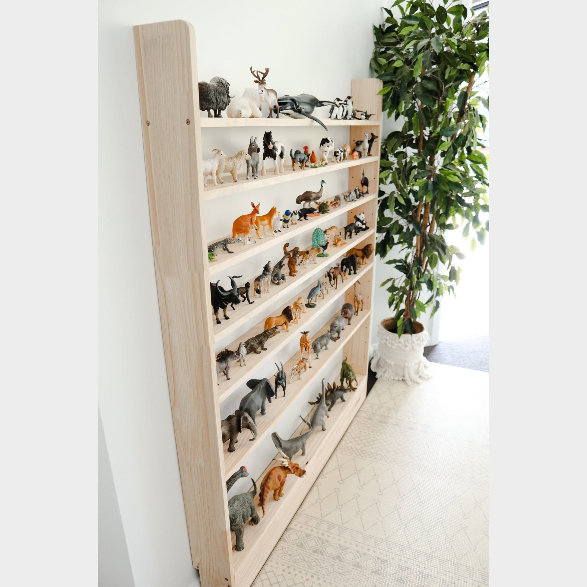 7 Tier Slim - Line Toy Shelf (Adjustable) - Varnished SolidWood - JoyKids