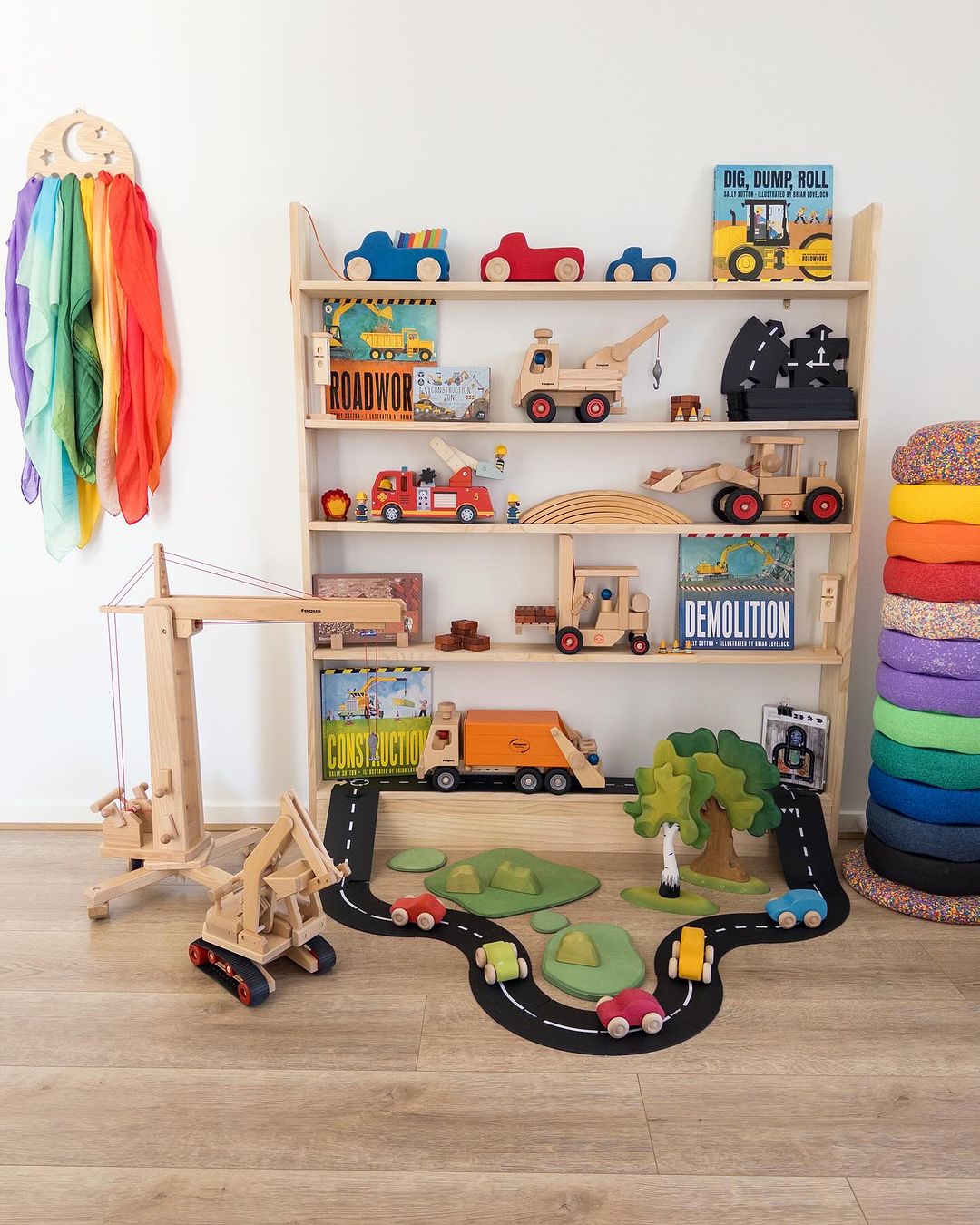 7 Tier Slim - Line Toy Shelf (Adjustable) - Varnished SolidWood - JoyKids