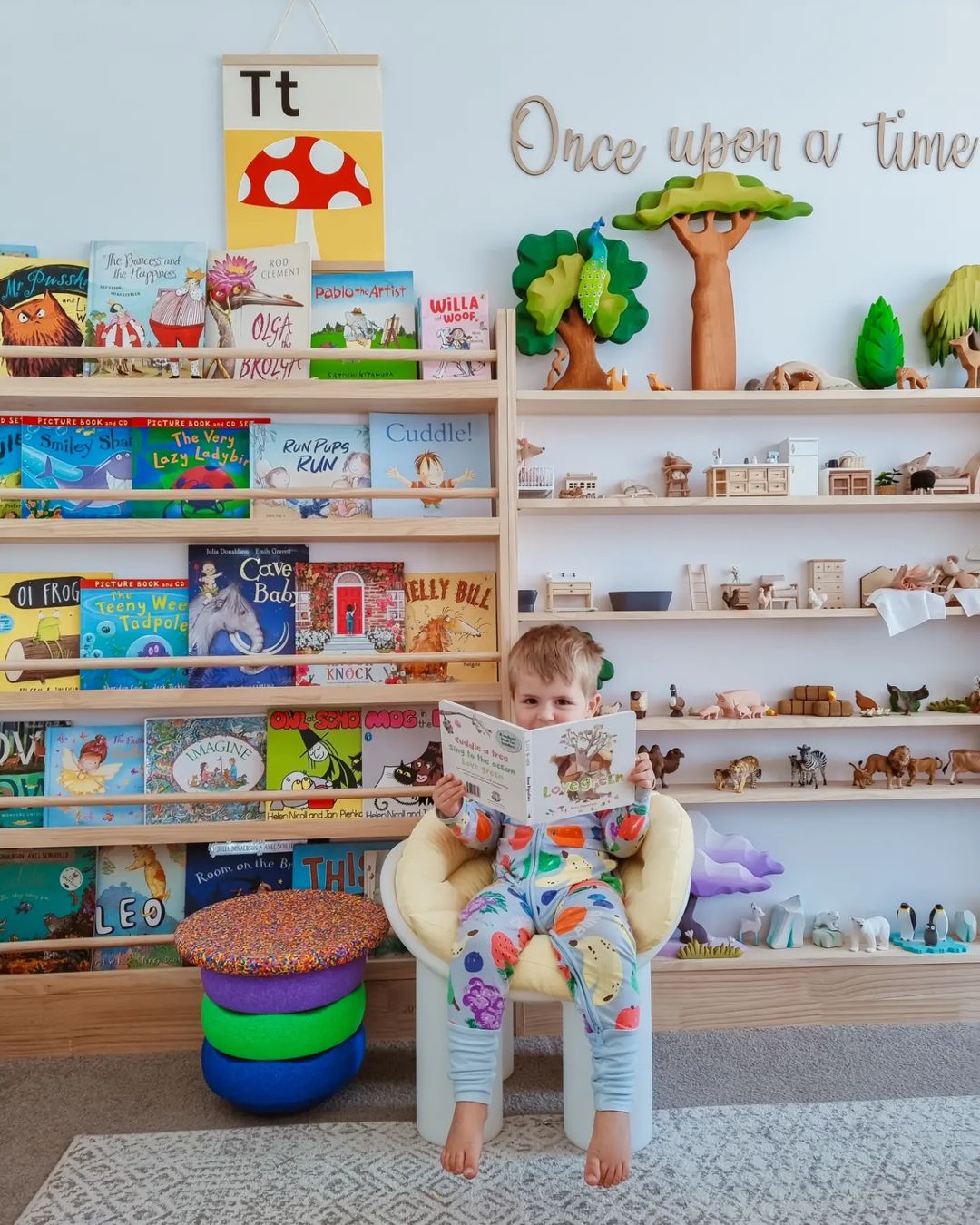 7 Tier Slim - Line Toy Shelf (Adjustable) - Varnished SolidWood - JoyKids