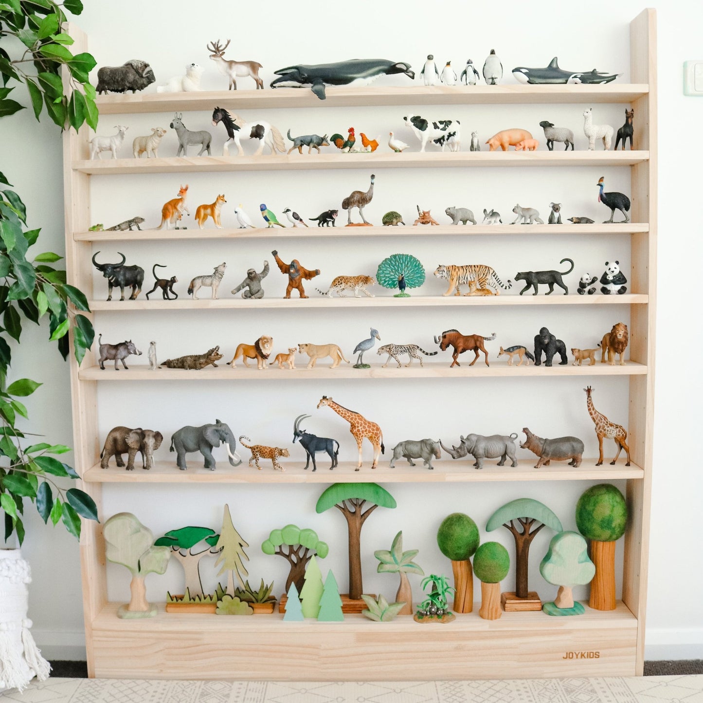 7 Tier Slim - Line Toy Shelf (Adjustable) - Varnished SolidWood - JoyKids