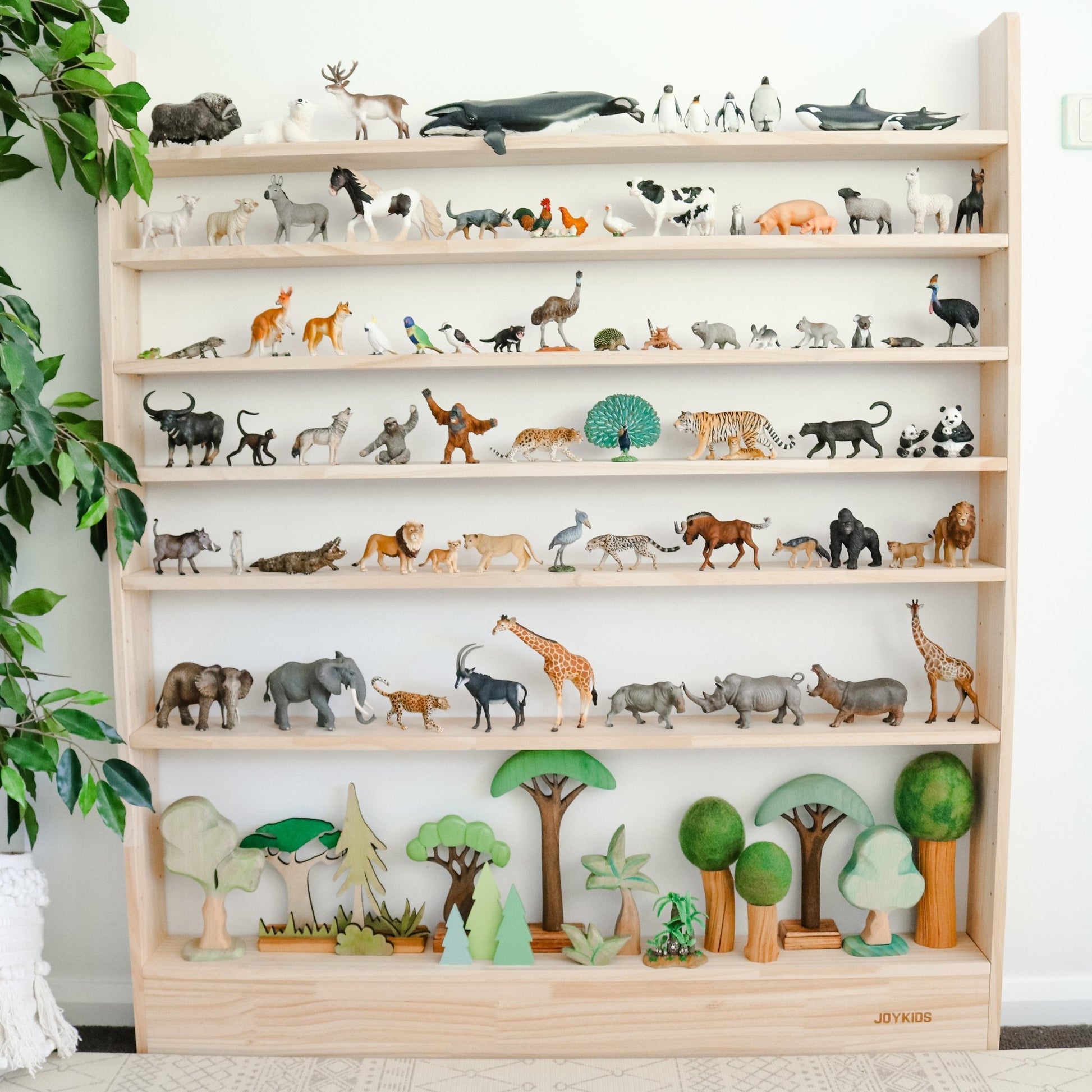 7 Tier Slim - Line Toy Shelf (Adjustable) - Varnished SolidWood - JoyKids