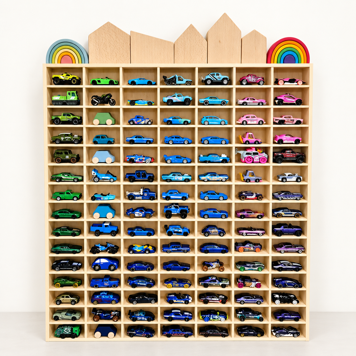 Wooden Diecast Display Rack, 105 Slots, 1:64 — JCAR 105