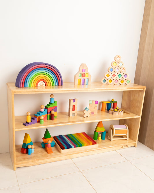 Open-ended wooden toy organiser shelf, 23cm shelf gap