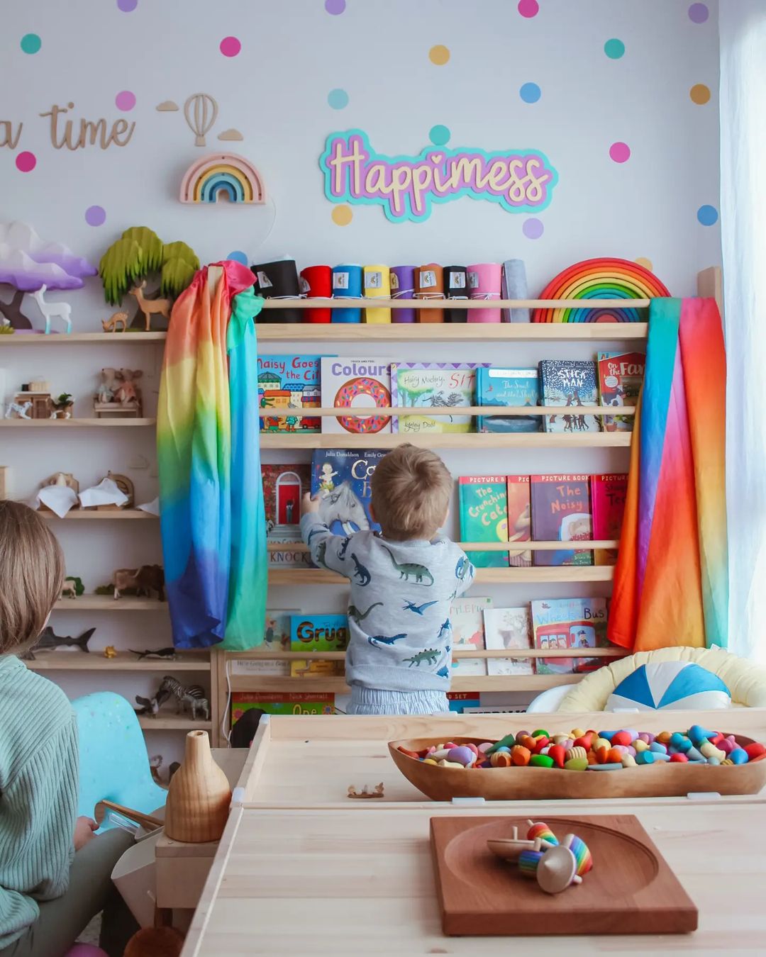 Combination of home library and playroom