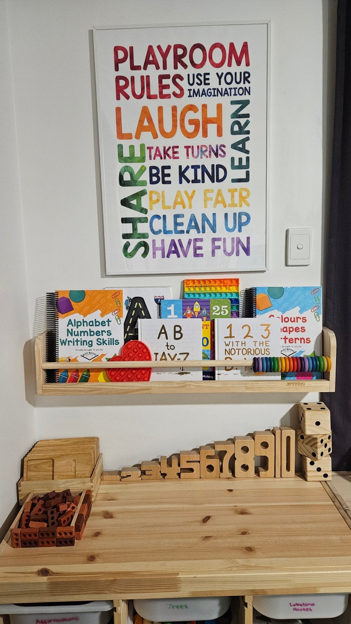 1 Tier Compact Wall Organizer Shelf - Varnished SolidWood - JoyKids