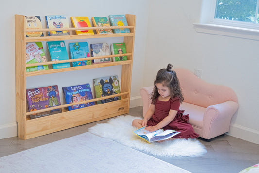 3 Tier Front Facing Bookshelf - Varnished SolidWood - JoyKids