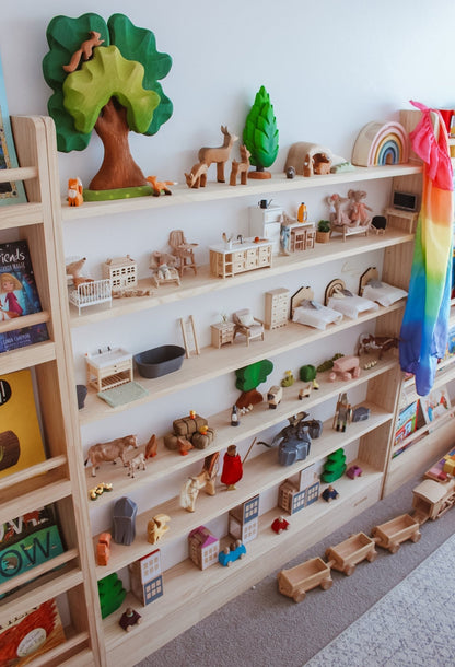 7 Tier Slim - Line Toy Shelf (Adjustable) - Varnished SolidWood - JoyKids