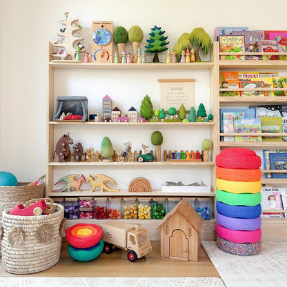 7 Tier Slim - Line Toy Shelf (Adjustable) - Varnished SolidWood - JoyKids