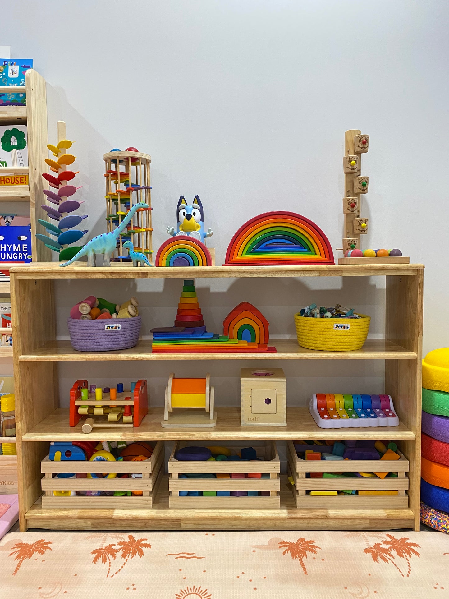 Open-ended Toy Shelf (4-tier)-- Varnished Solid HardWood