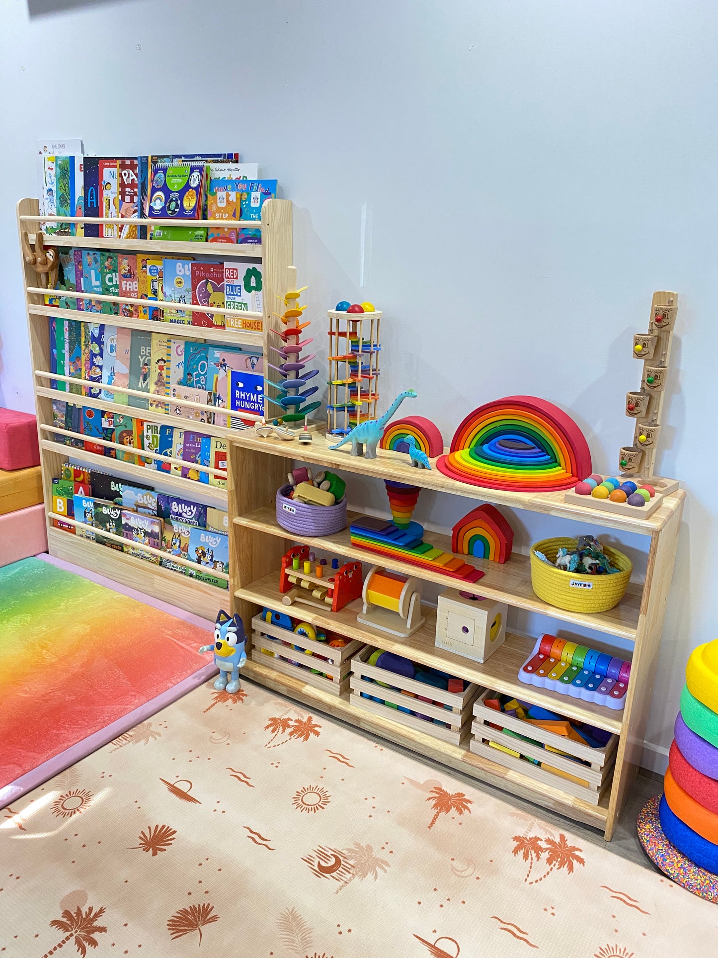 Open-ended Toy Shelf (4-tier)-- Varnished Solid HardWood