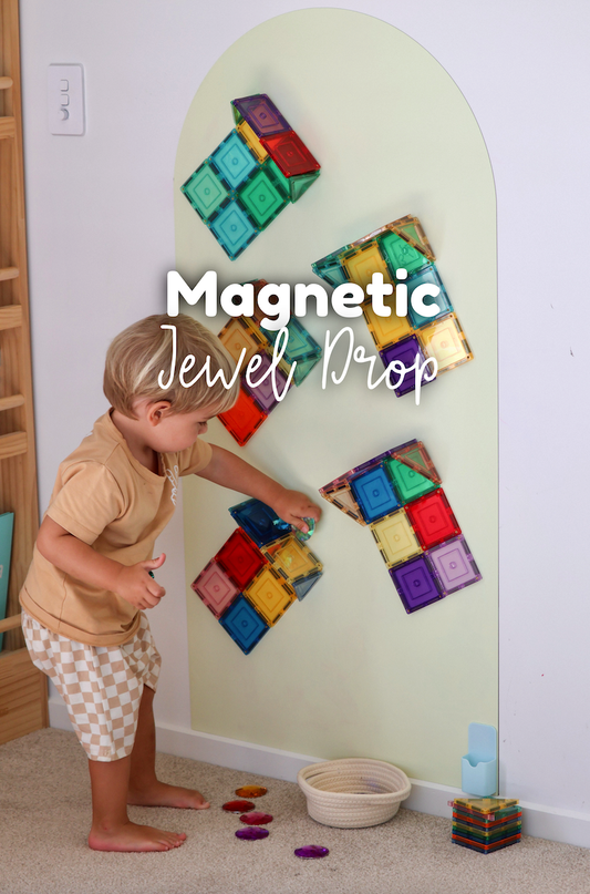 Mess-free magnetic archway decal for alphabet, number and shape play