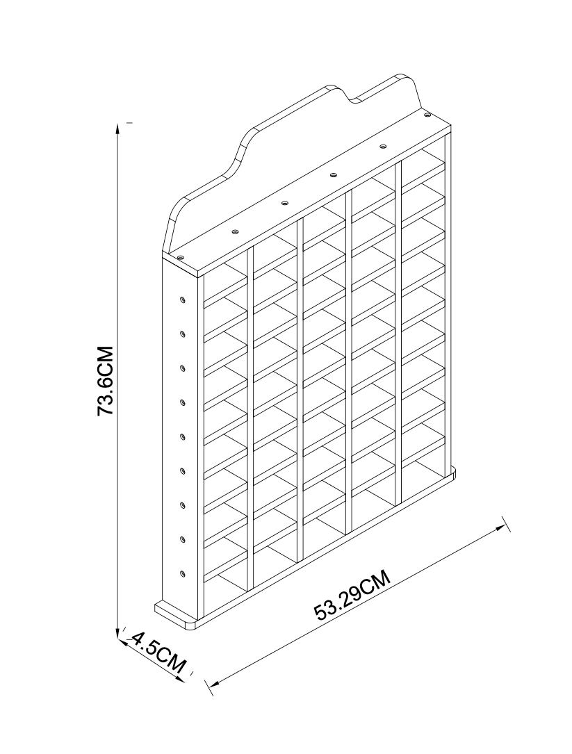 Wall-mounted 50-car wooden display rack with engraved GARAGE detailing, H74 × W54cm