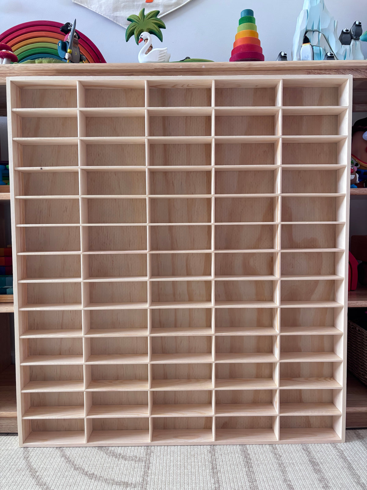 JCAR 65 solid pine diecast display rack with 65 empty slots for 1:43 model cars