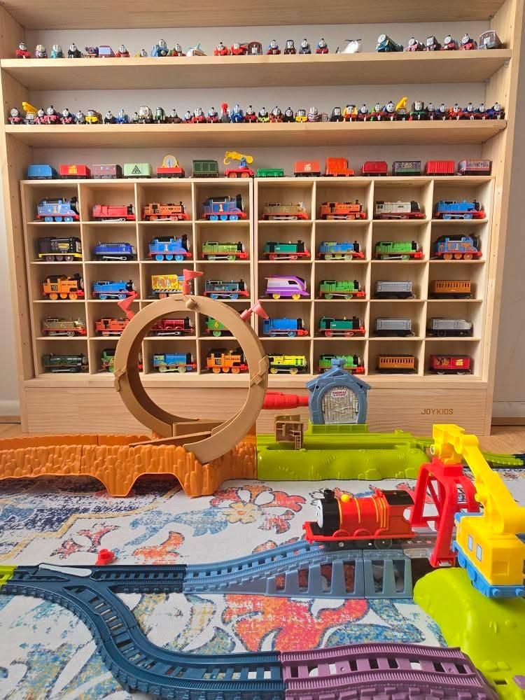 20-slot wooden display rack for larger-scale monster trucks