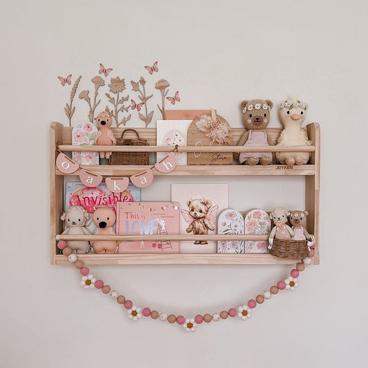 Compact Wall Organizer Shelf with 2 Tier - Varnished SolidWood - JoyKids