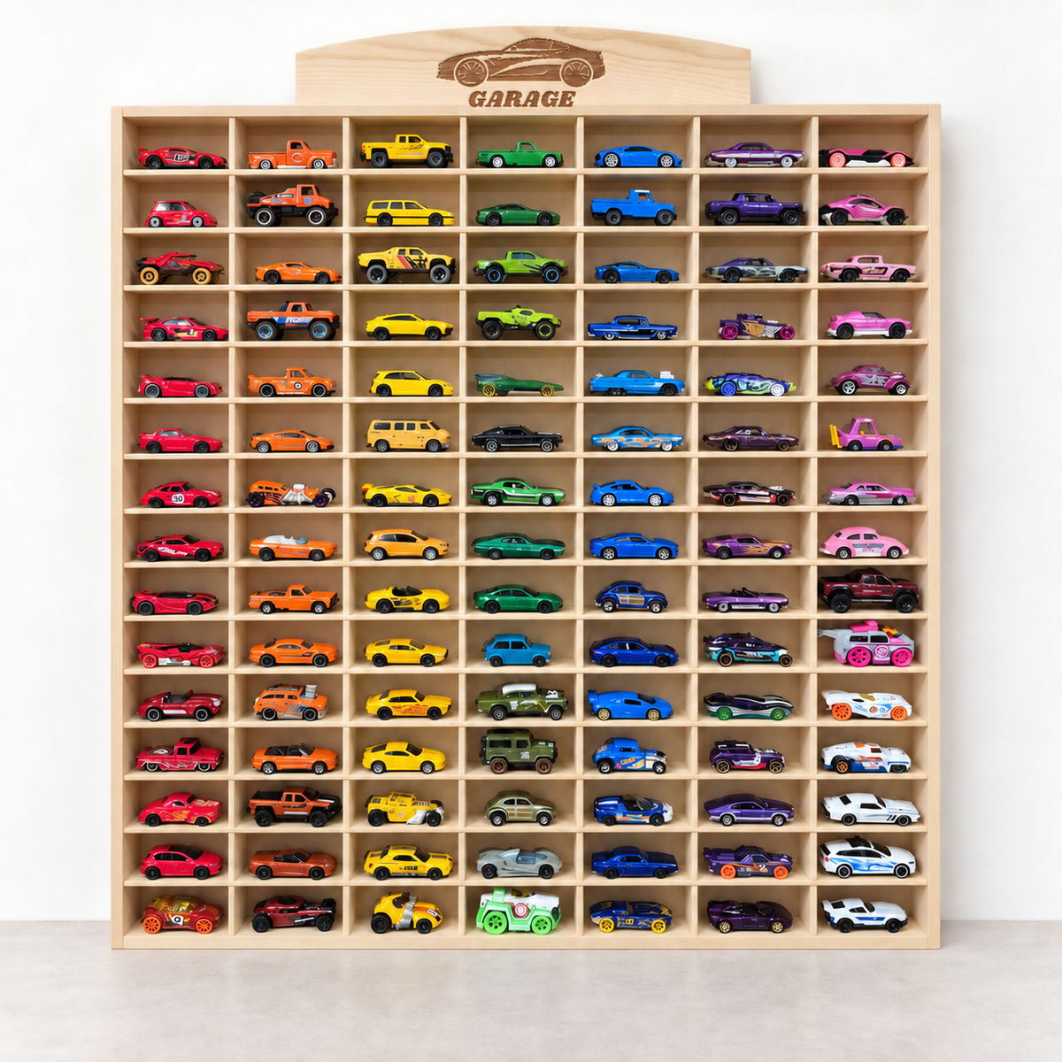 Wooden Diecast Display Rack, 105 Slots, 1:64 — JCAR 105