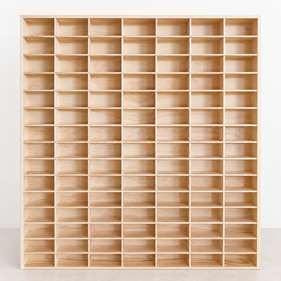 JCAR 105 solid pine display rack with 105 empty slots for 1:64 Hot Wheels and Matchbox cars