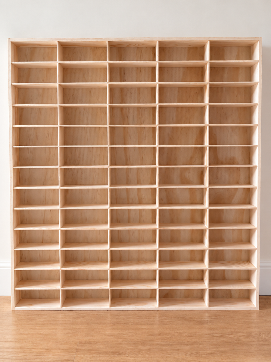 JCAR 65 solid pine display rack with 65 empty slots for 1:43 scale diecast model cars