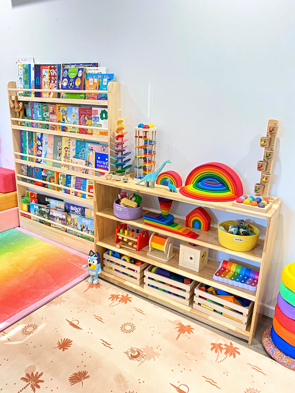 JORA 4 four-tier open-ended wooden toy shelf in FSC-certified rubberwood, 116 × 30 × 80cm