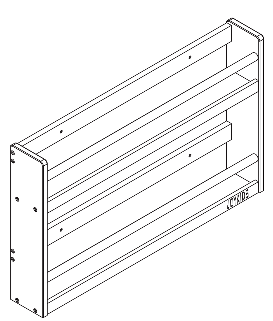 JORY W2 design drawing: a compact two-tier front-facing wall shelf, 80 cm wide, 48.5 cm tall and 12 cm deep