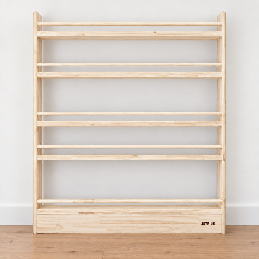 Front-Facing Bookshelf, 5 Tier, 120cm — JORY 5, raw wood