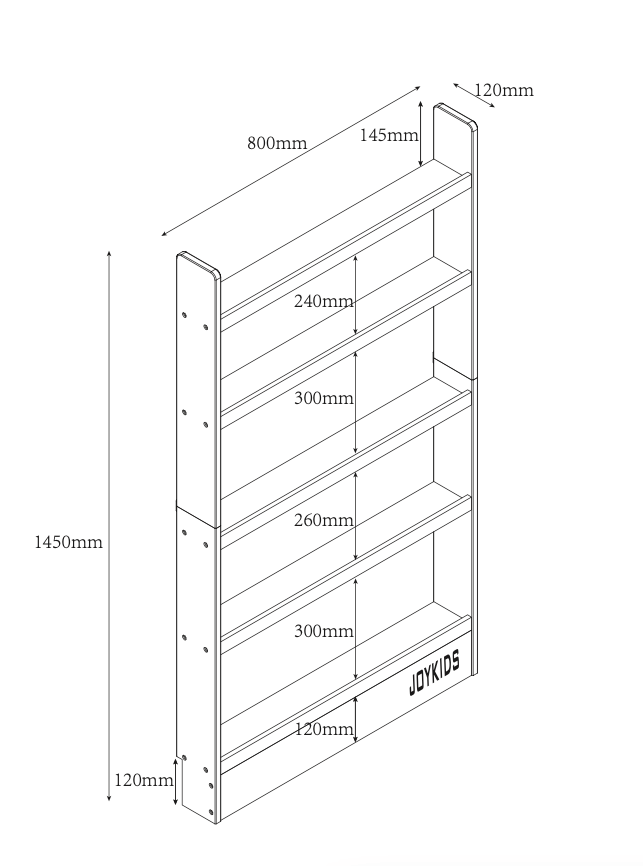 (New)SpaceSaver 80cm Bookshelf ( 5 Tier ) - Varnished SolidWood - JoyKids