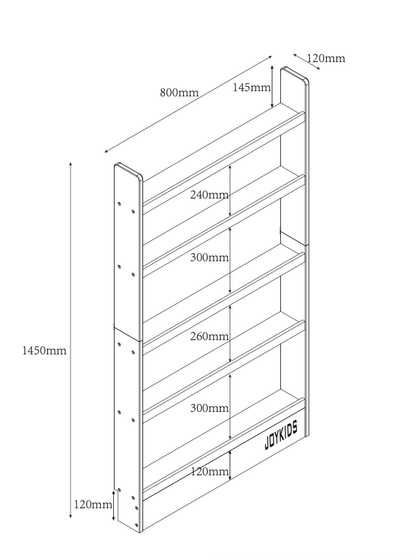 (New)SpaceSaver 80cm Bookshelf ( 5 Tier ) - Varnished SolidWood - JoyKids