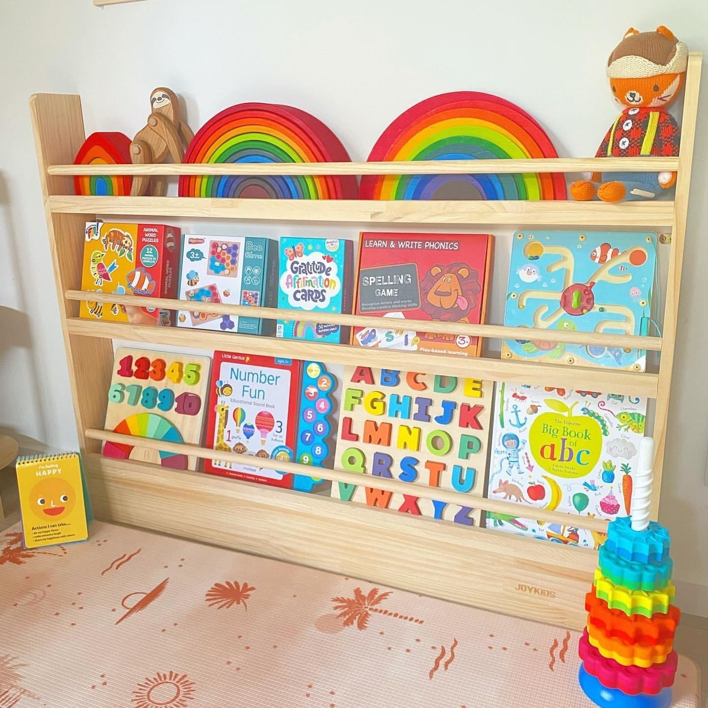 3 Tier Front Facing Bookshelf - Varnished SolidWood - JoyKids