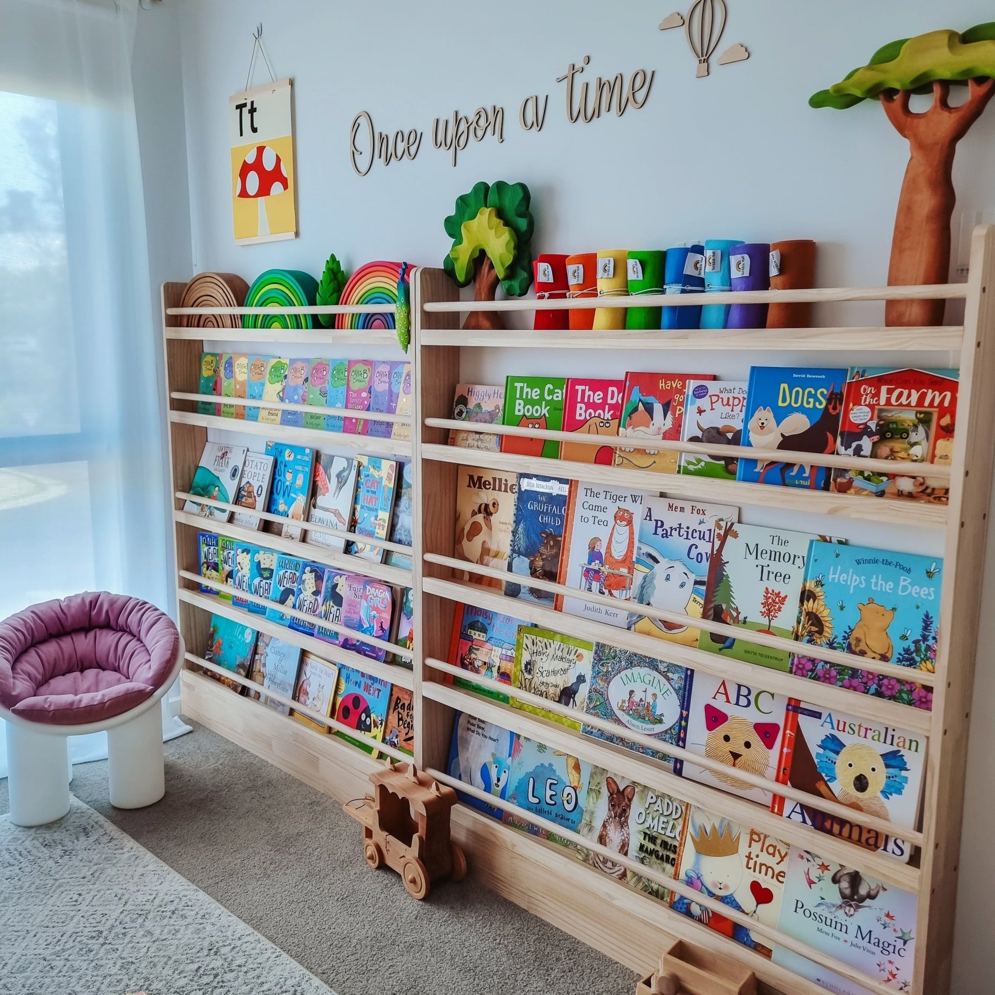 5 Tier Front Facing Bookshelf (Version 2) - Varnished SolidWood - JoyKids